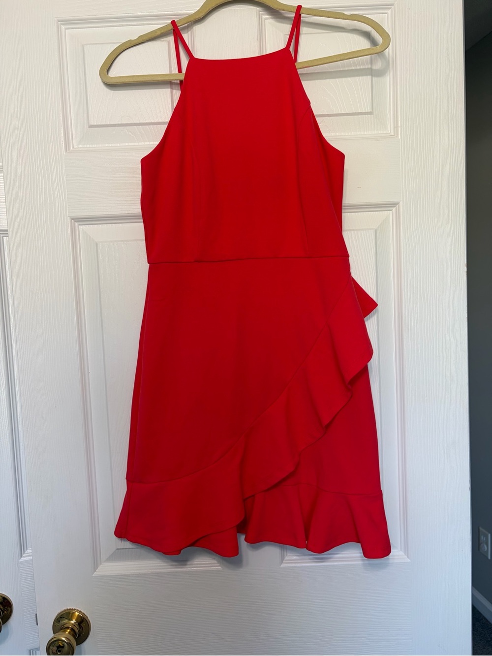 Lulu's Bright Red Ruffle Halter Mini Dress